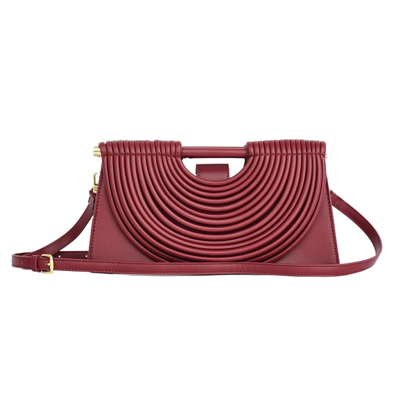 Curved Striped Handle Leather Clutch