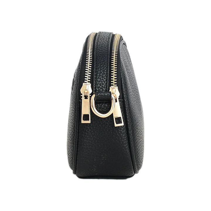 Faux Leather Double Zip Crossbody Bag
